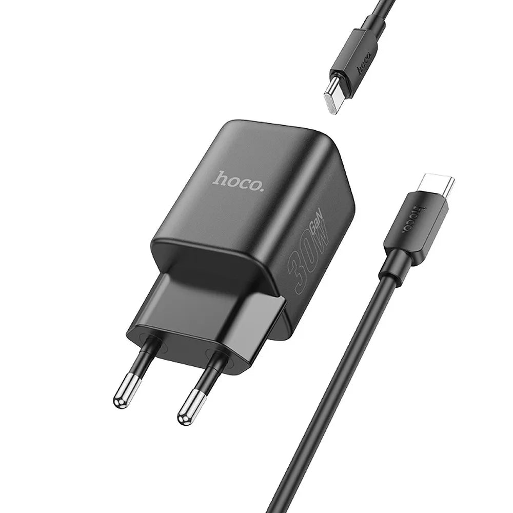 HOCO stenski polnilec tipa C + kabel tipa C na tip C PD QC 30W GaN N43 črne barve