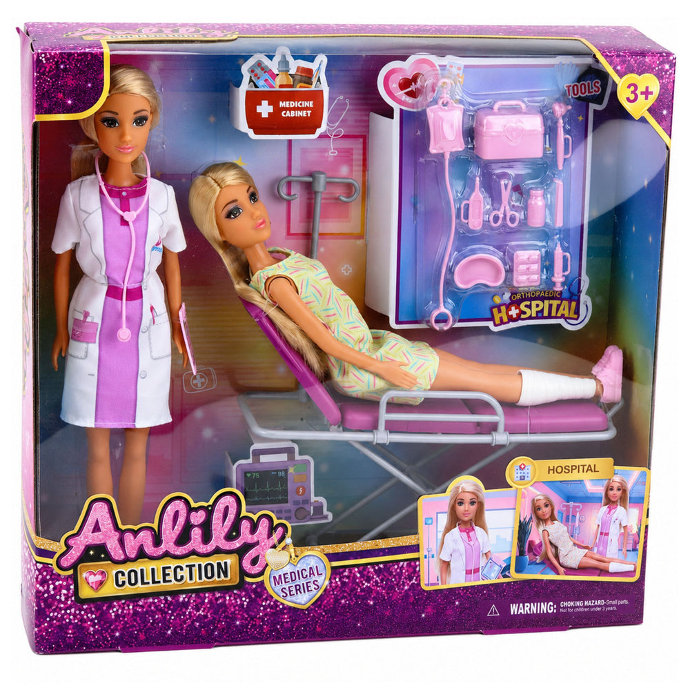 Anlily Dolls Doctor with Patient Hospital Bed Drip Accessories