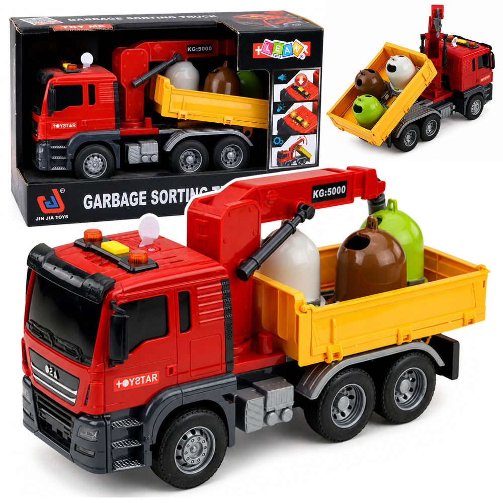 Truck Crane Garbage Sorting Containers Lights Sound Red