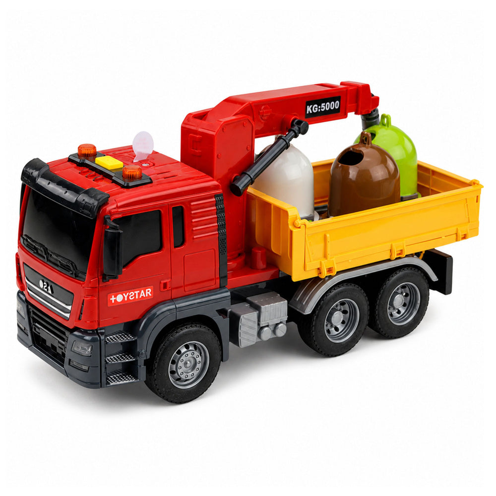 Truck Crane Garbage Sorting Containers Lights Sound Red