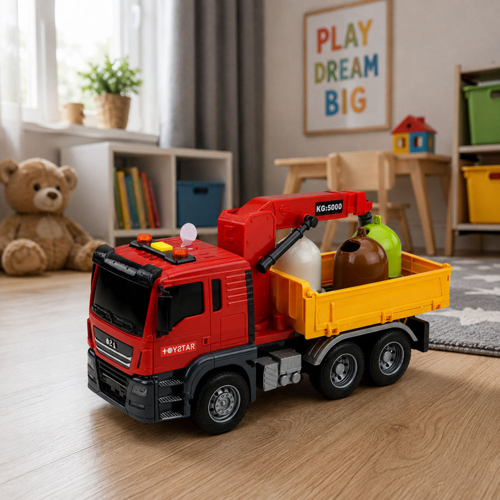 Truck Crane Garbage Sorting Containers Lights Sound Red