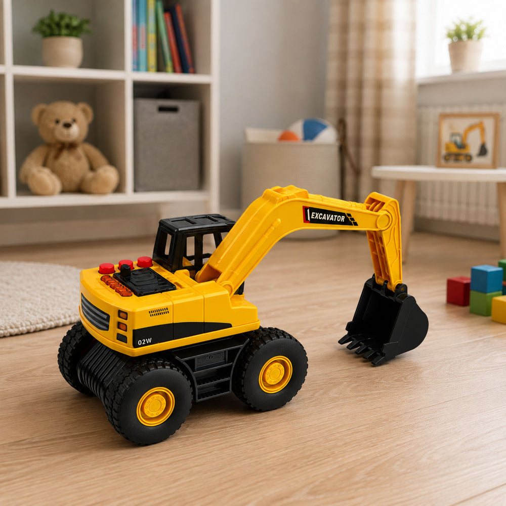 Construction Excavator Moving Bucket Lights Sounds Yellow 1:32