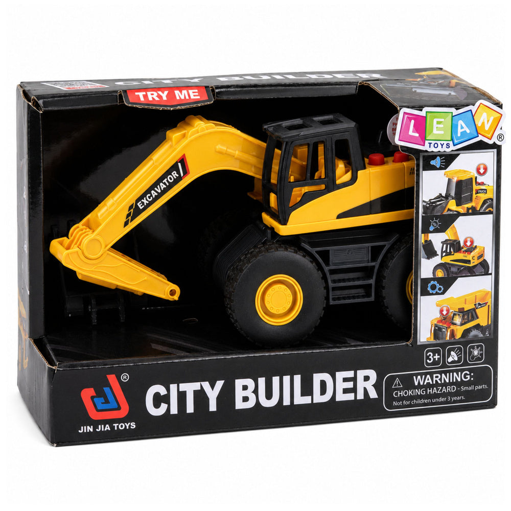 Construction Excavator Moving Bucket Lights Sounds Yellow 1:32