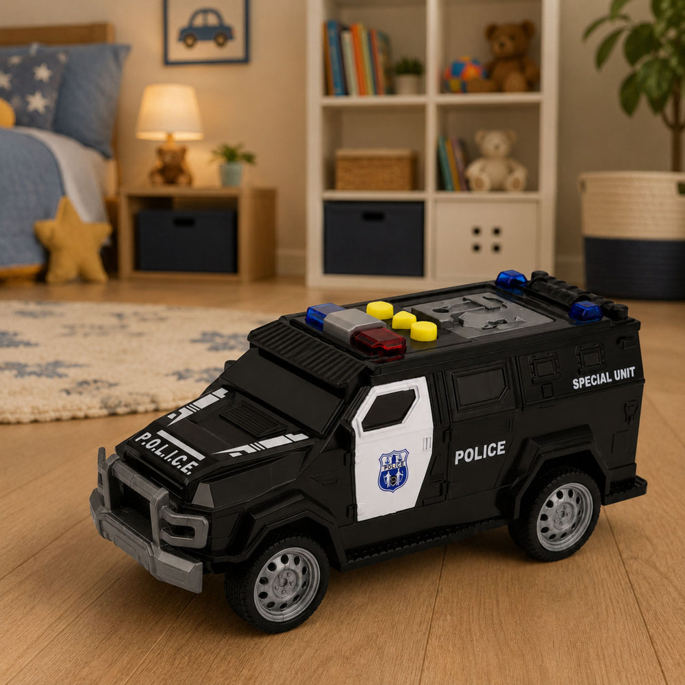 Police Car Special Vehicle Police Car Lights Sounds Black 1:32