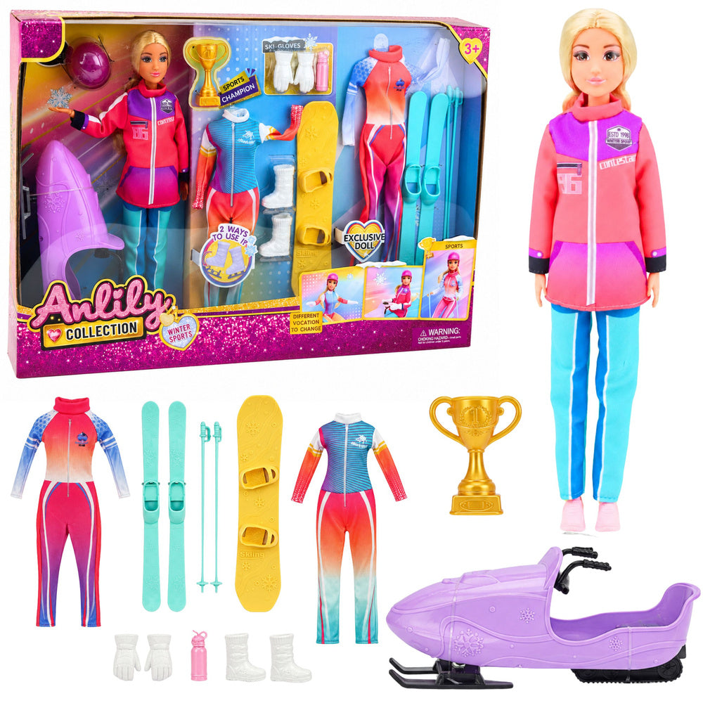 Anlily Doll Winter Sports Skis Snowmobile Snowboard Clothes Set
