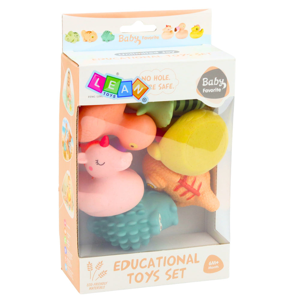 Set of educational rubber animals for bathing, pastel games, 6 pcs.