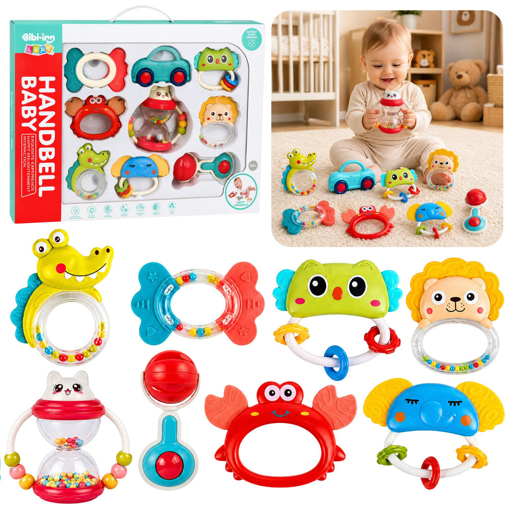 Set zvečki za bebe sa glodalicama 9u1 - šarene životinje