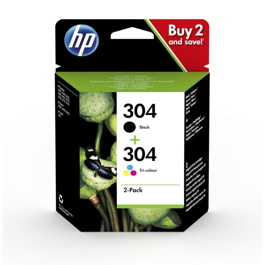 HP 304 2-pack Black/Tri-color Original Ink Cartridges spremnik s tintom 2 kom Standardni prinos Crno, Plavo, Magenta, Žuto