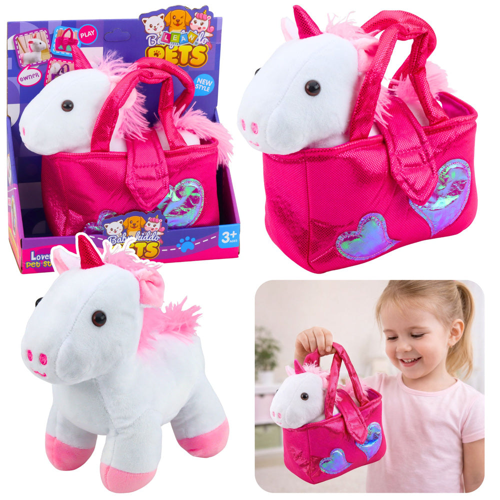 Plišana igračka jednorog u torbi 25cm - bijelo/rozi