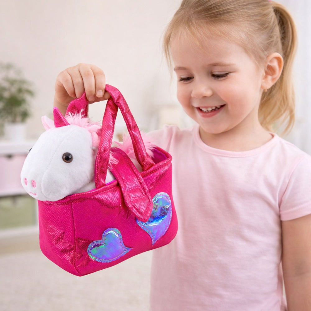 Plišana igračka jednorog u torbi 25cm - bijelo/rozi