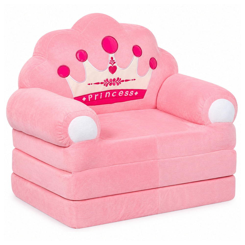 Reclining Armchair Sofa Lounger with Crown 2in1 For Children Soft Pink