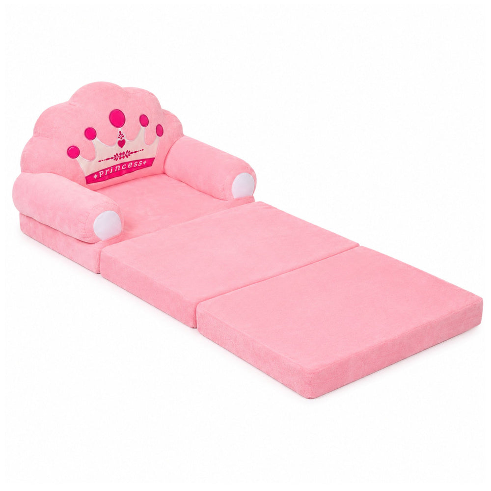 Reclining Armchair Sofa Lounger with Crown 2in1 For Children Soft Pink