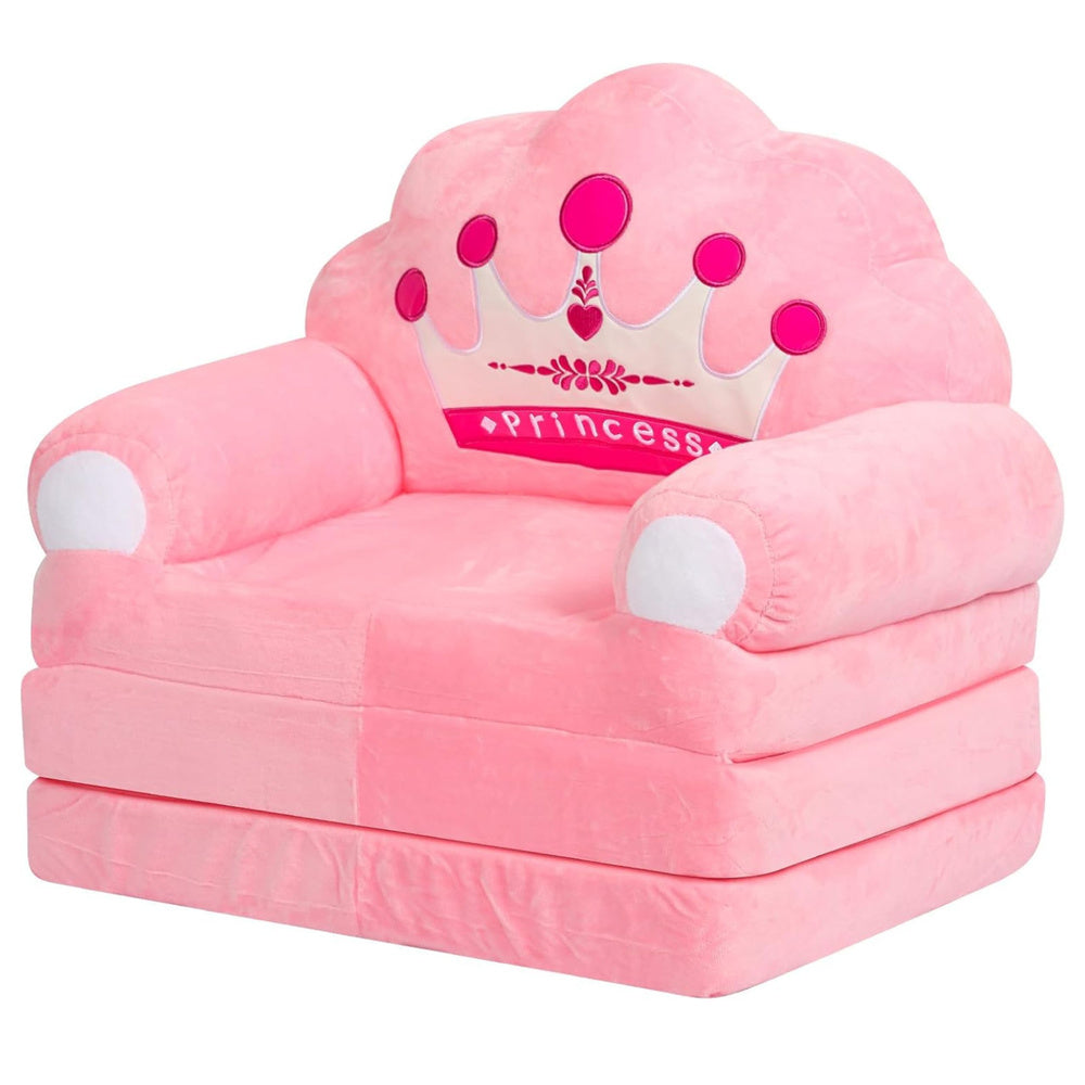 Reclining Armchair Sofa Lounger with Crown 2in1 For Children Soft Pink