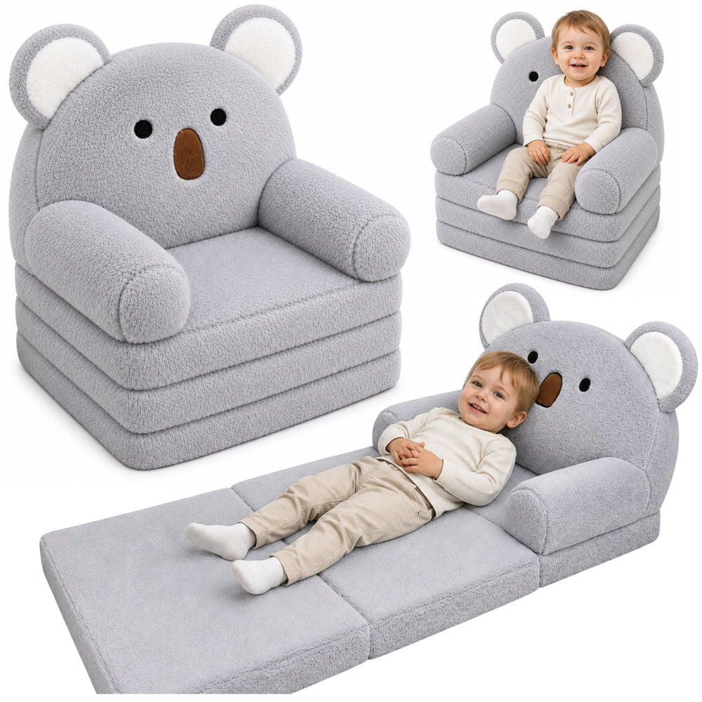 Koala 2-in-1 Reclining Sofa Armchair for Children Soft Plush Gray