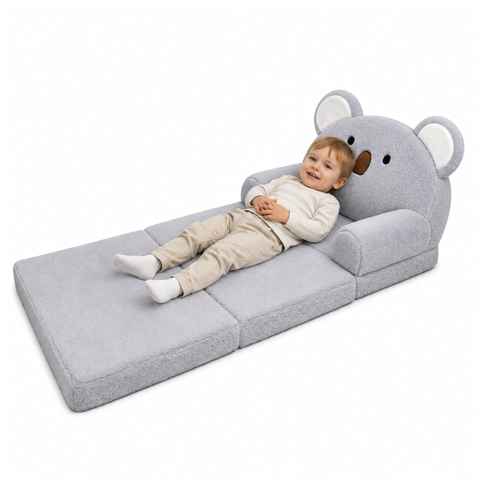 Koala 2-in-1 Reclining Sofa Armchair for Children Soft Plush Gray