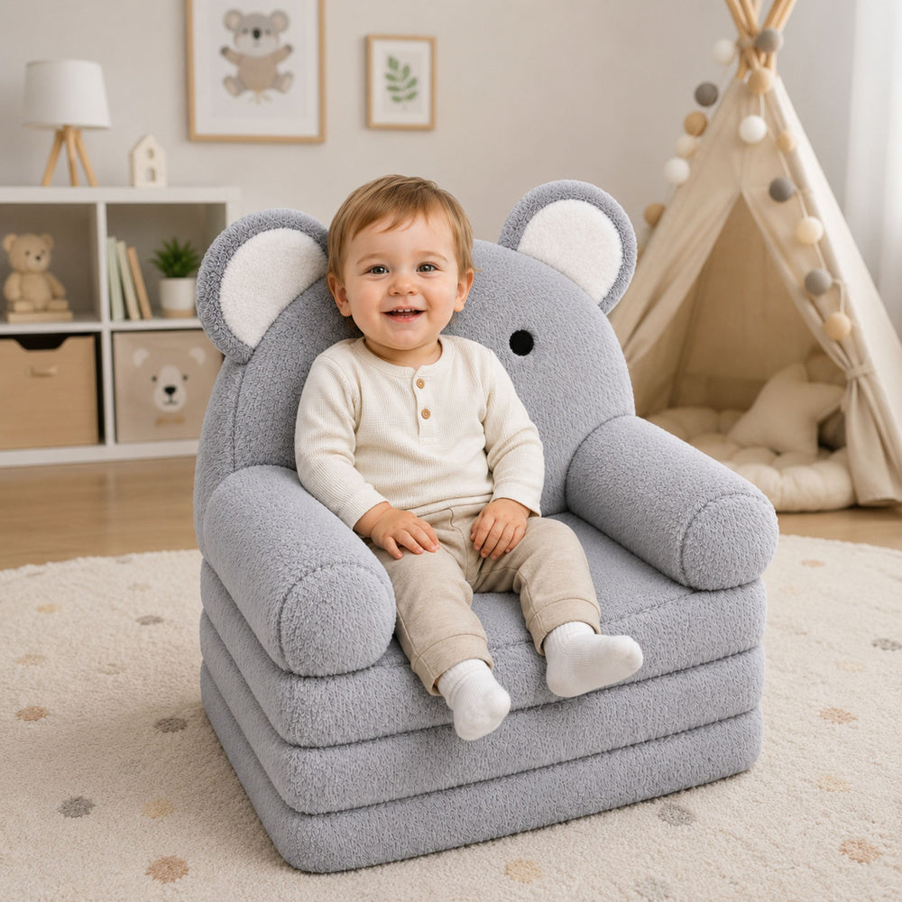 Koala 2-in-1 Reclining Sofa Armchair for Children Soft Plush Gray