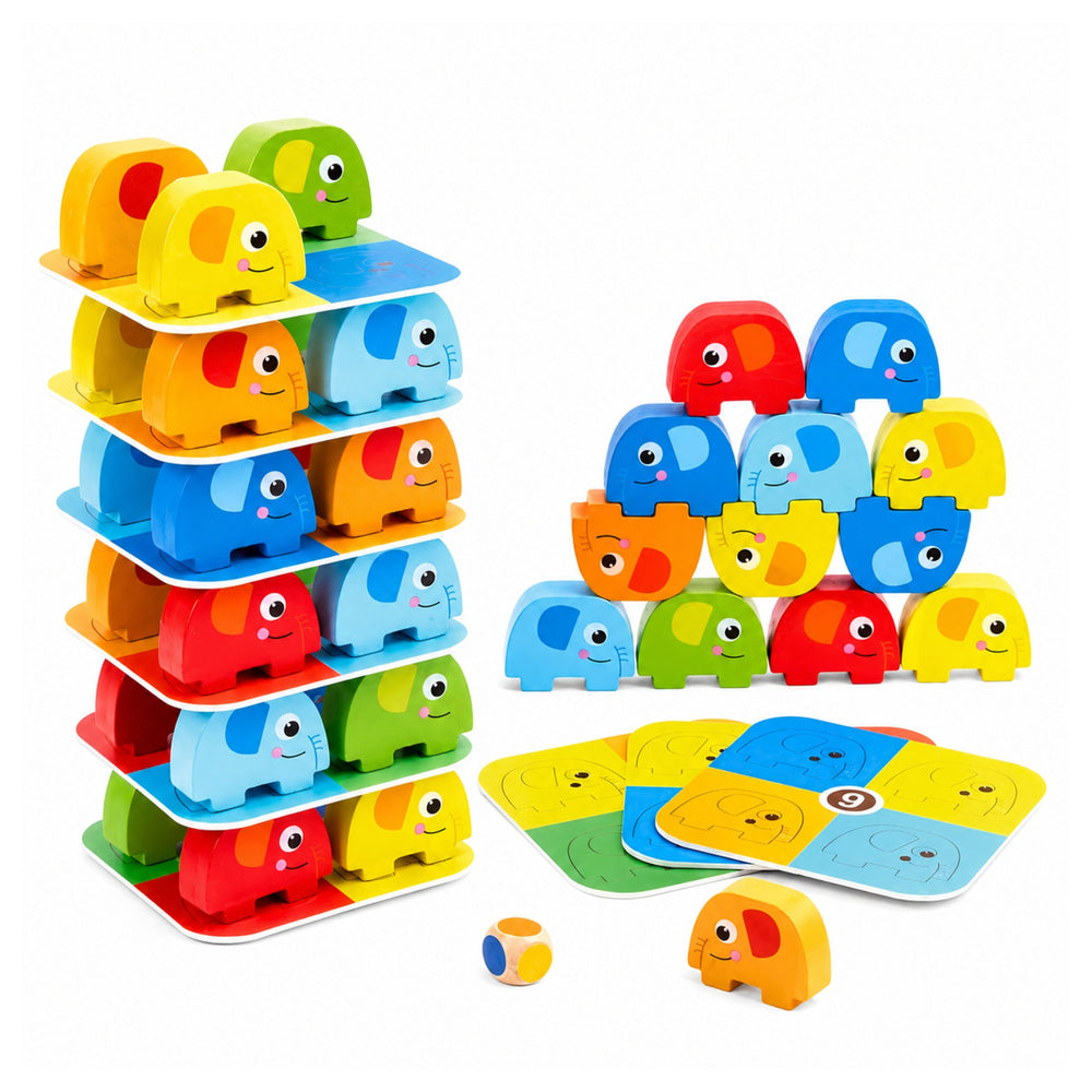 Elephant Tower Skill Game Balancing Elephants Colored Cards 46 pcs.