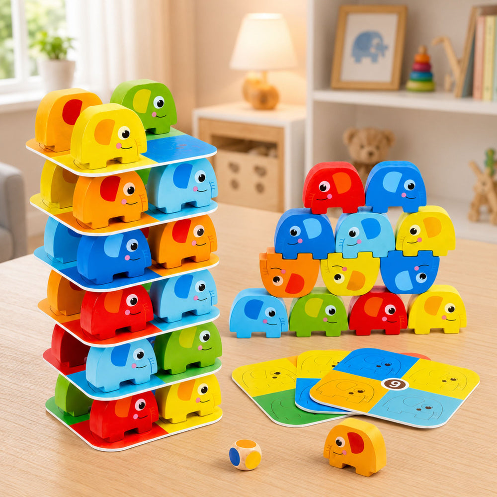 Elephant Tower Skill Game Balancing Elephants Colored Cards 46 pcs.