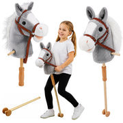 Hobby Horse Horse on a Stick Horse Head Galloping Neighing Sounds Gray 100 cm