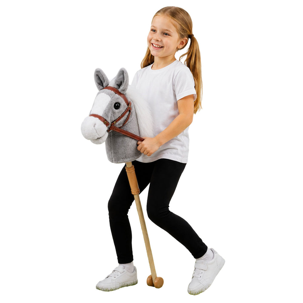 Hobby Horse Horse on a Stick Horse Head Galloping Neighing Sounds Gray 100 cm