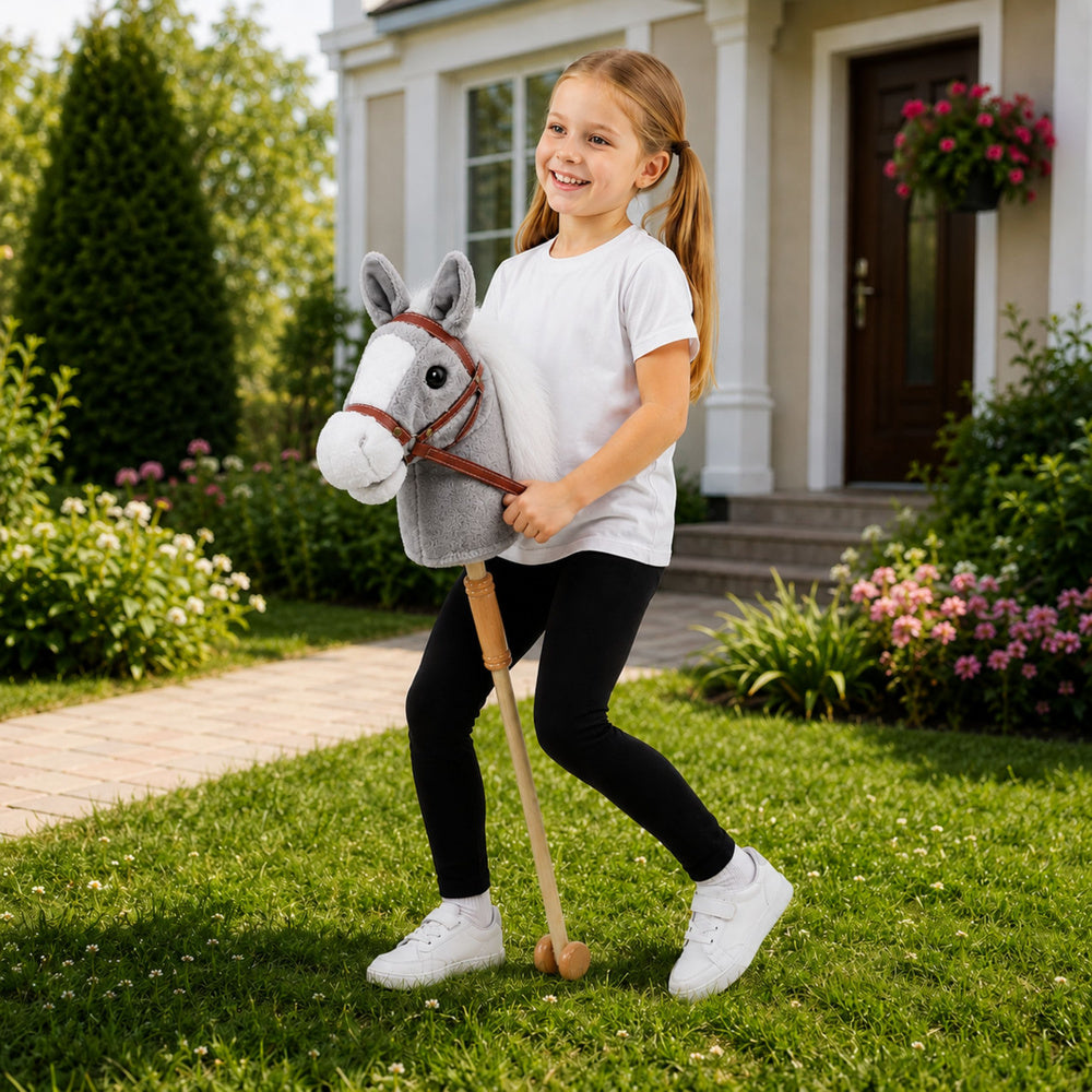 Hobby Horse Horse on a Stick Horse Head Galloping Neighing Sounds Gray 100 cm
