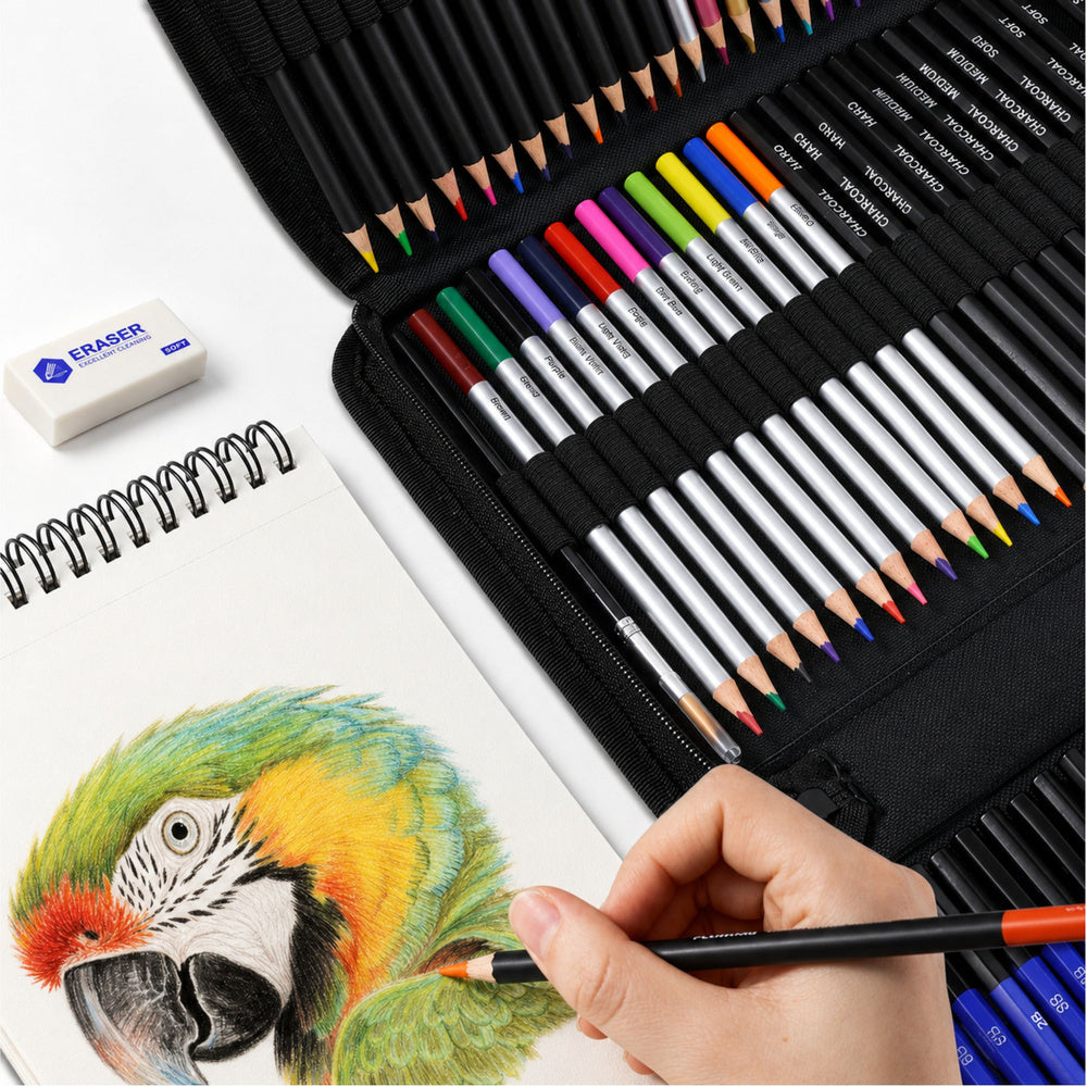 Art Set For Drawing Sketching Crayons Pencils Pencil Case 74 pcs.