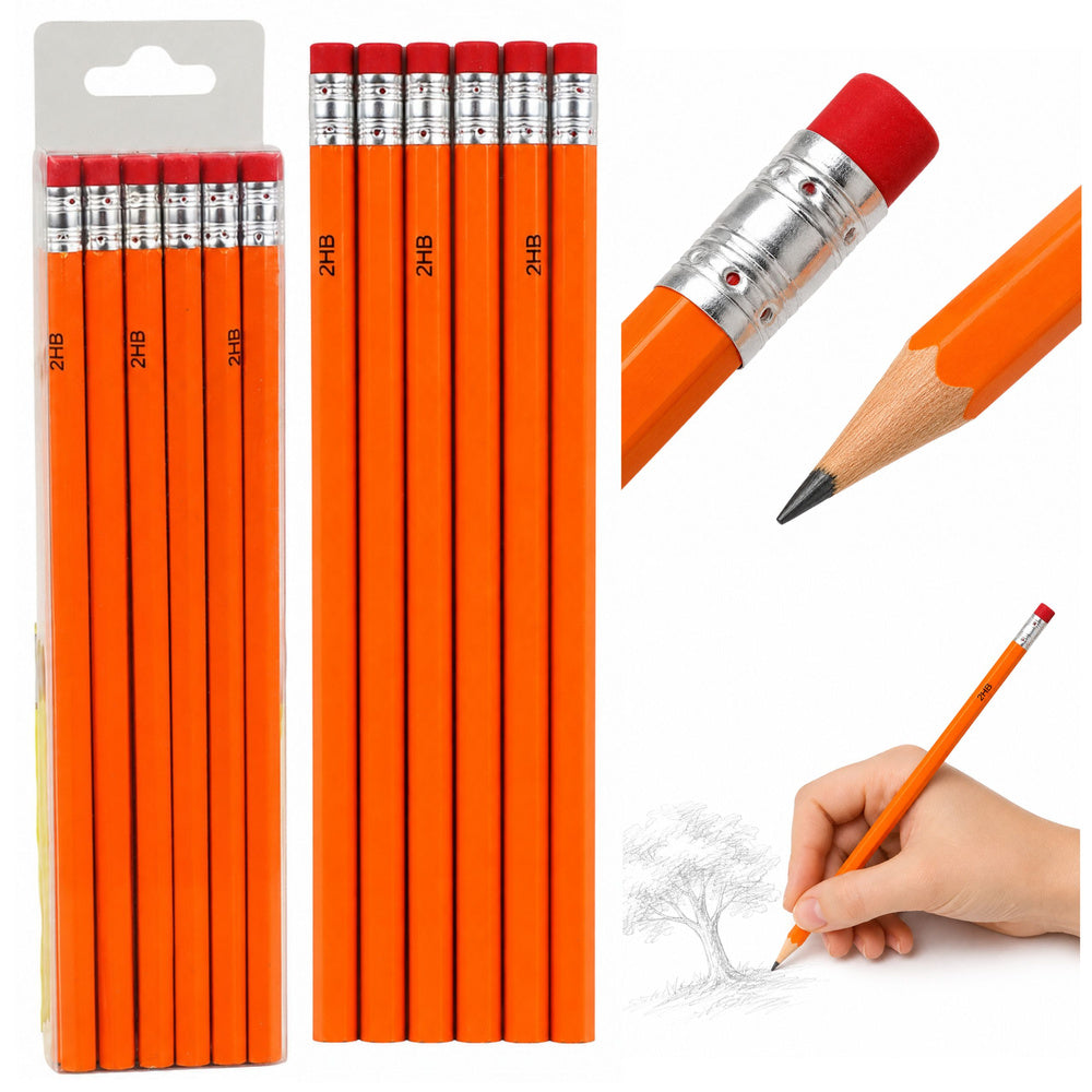Set of 2HB Pencils for Sketching and Writing with Eraser 12 pcs.