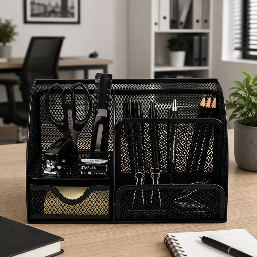 Metal Desk Organizer, Office Drawer, Compartment, Black