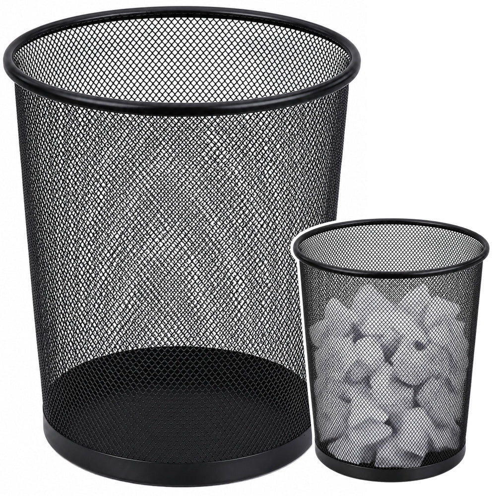 Office Waste Bin Metal Mesh Round Black 10 L