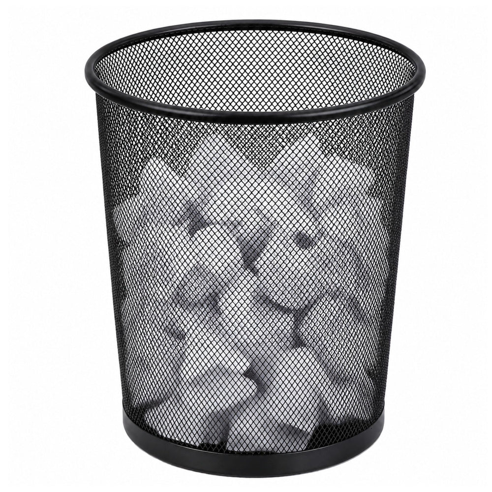 Office Waste Bin Metal Mesh Round Black 10 L