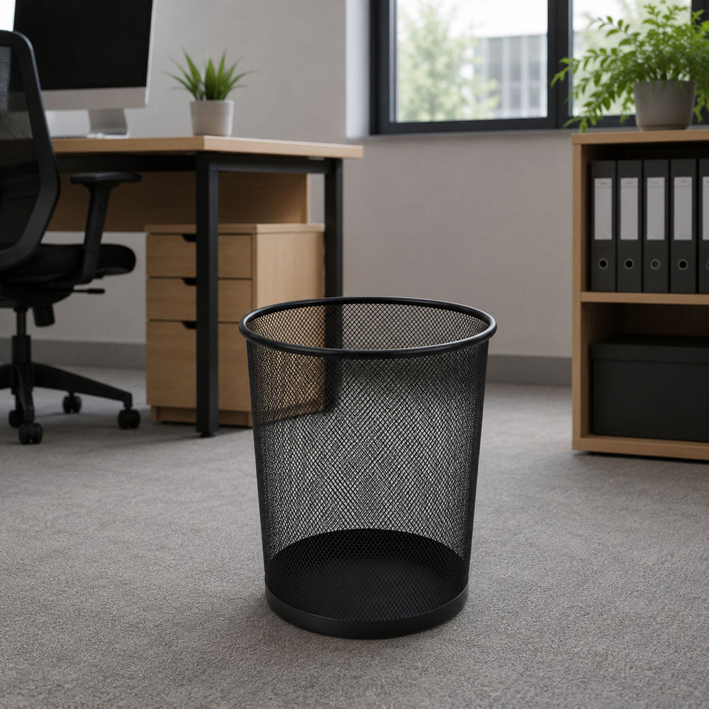 Office Waste Bin Metal Mesh Round Black 10 L
