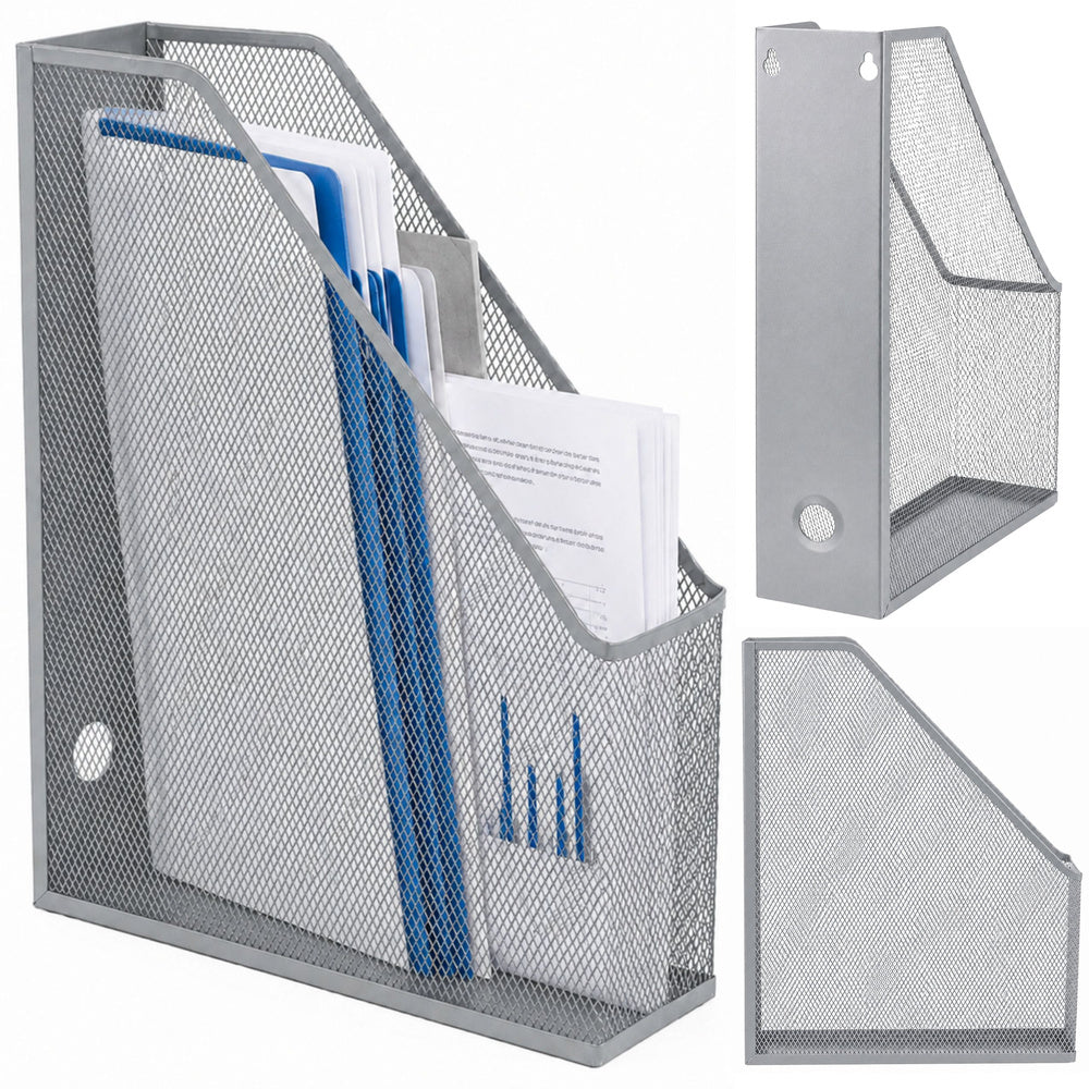 Metal Office Organizer Stand for Documents and Folders, Vertical, Silver, A4