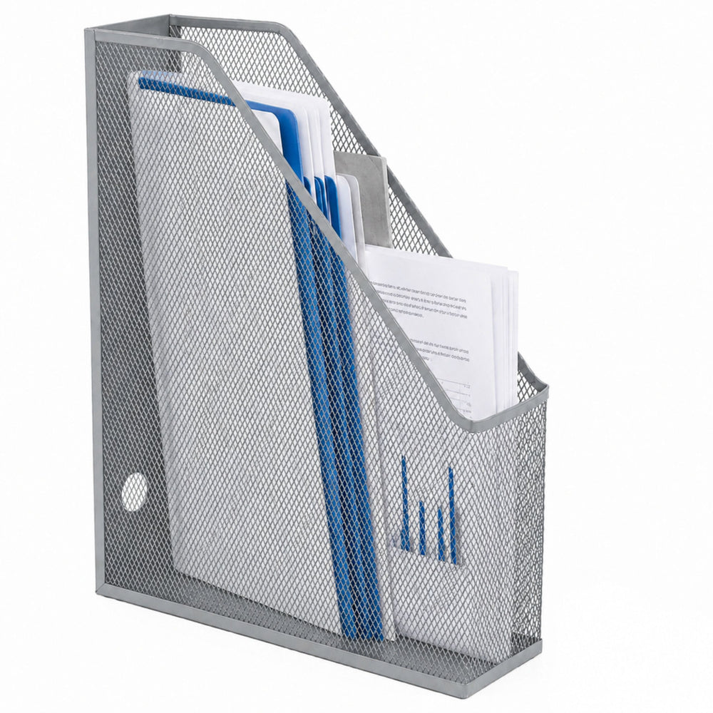 Metal Office Organizer Stand for Documents and Folders, Vertical, Silver, A4