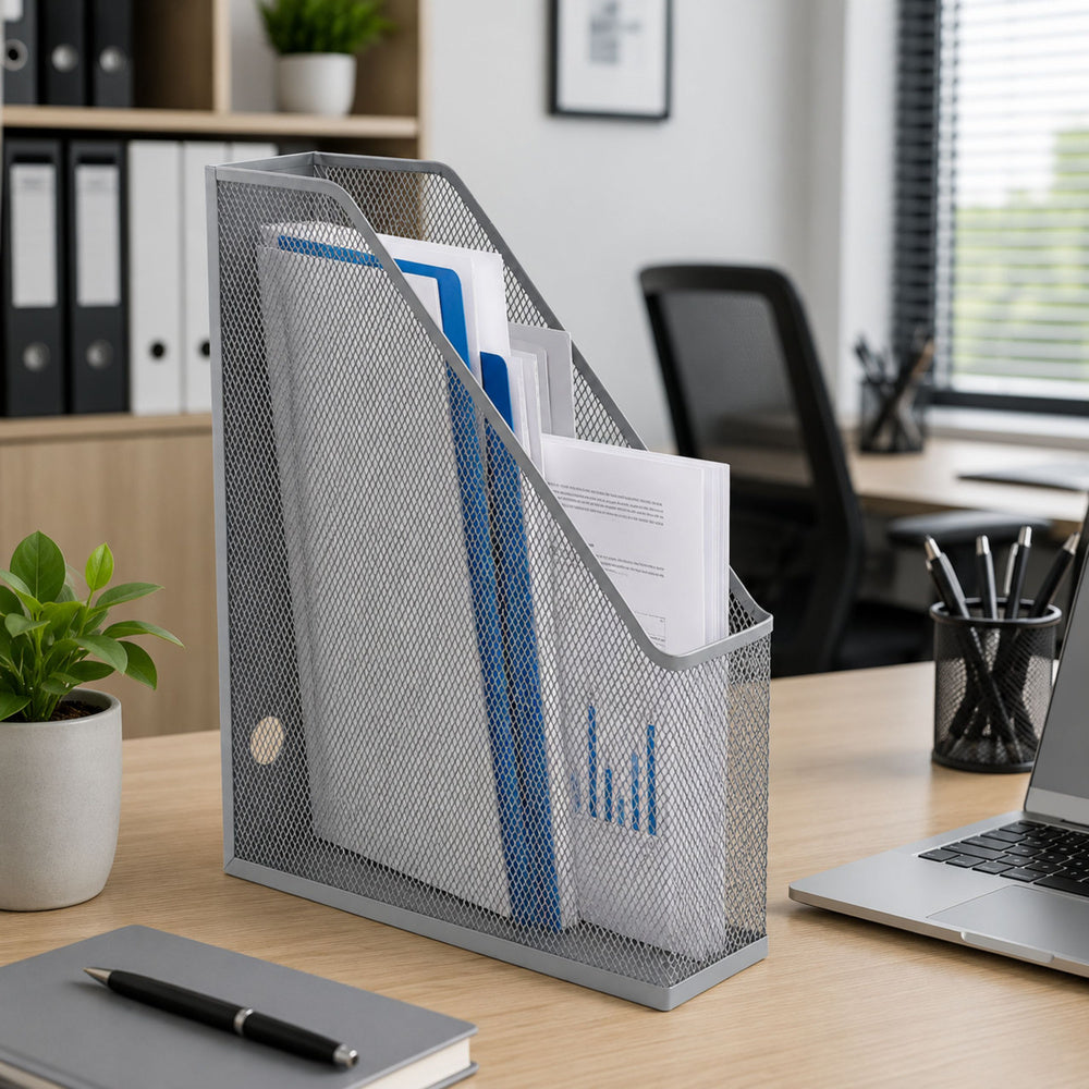 Metal Office Organizer Stand for Documents and Folders, Vertical, Silver, A4