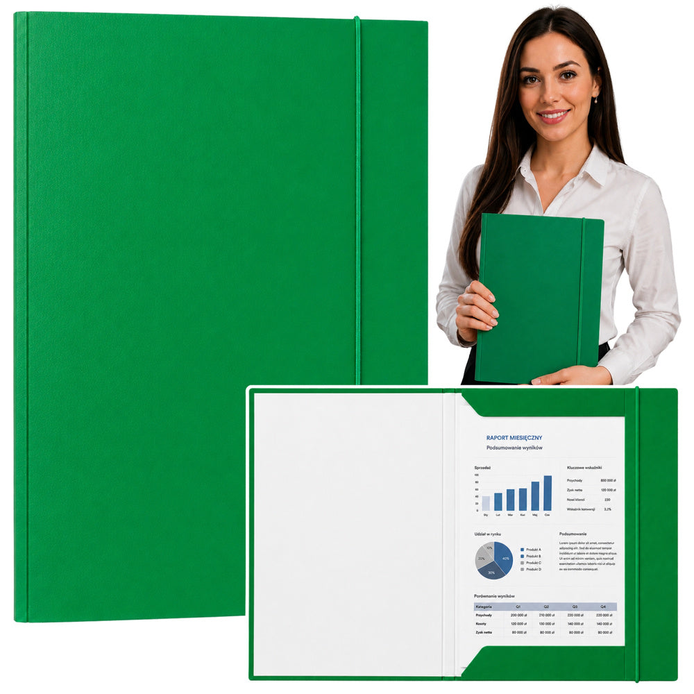Cardboard Folder with Elastic Band, Lacquered, A4, 300 g/m2, Green
