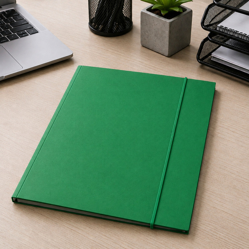 Cardboard Folder with Elastic Band, Lacquered, A4, 300 g/m2, Green