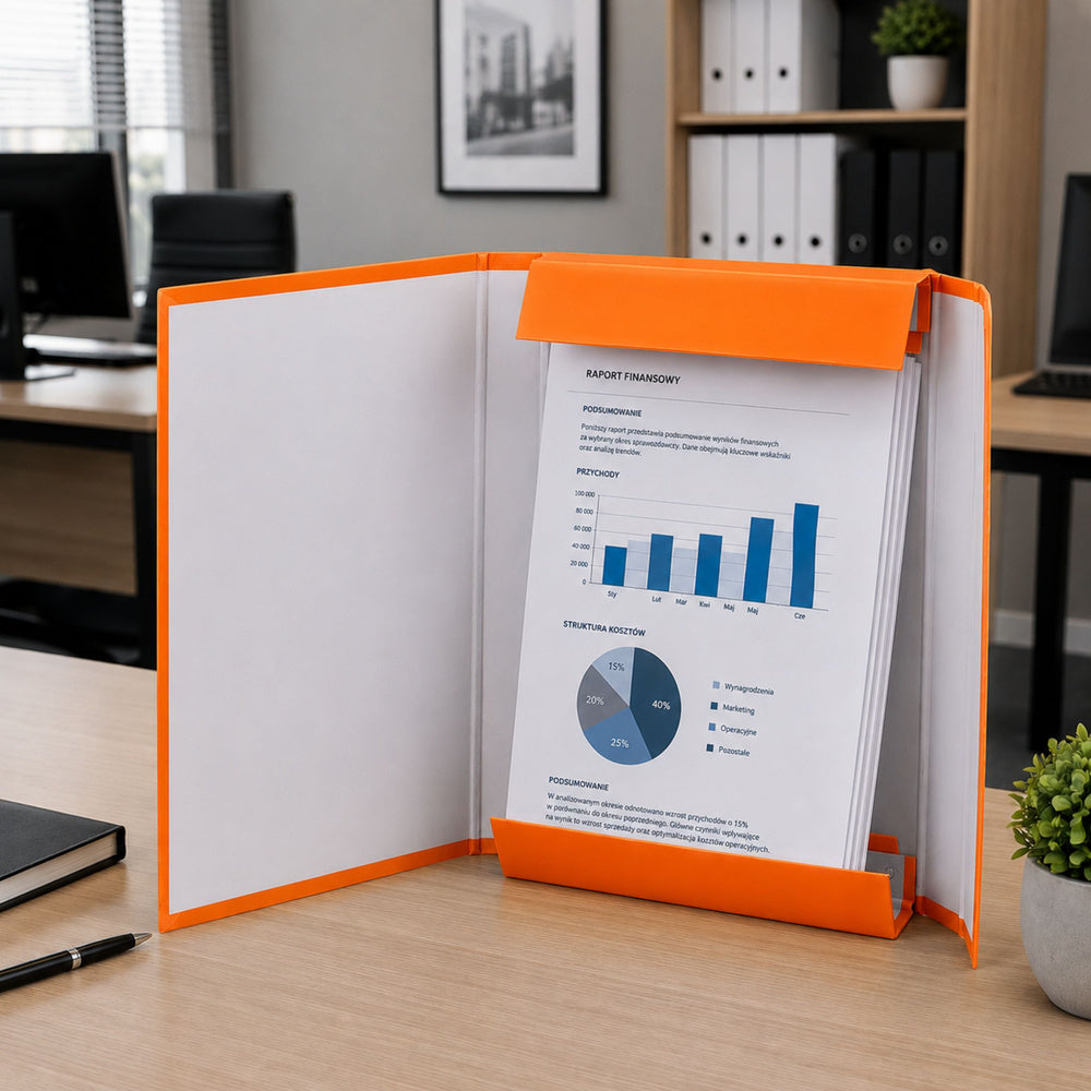 Folder for documents with elastic band, hard, office, orange, A4/4.5 cm