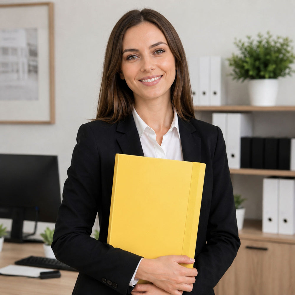 Folder for documents with elastic band, hard, office, yellow, A4/4.5 cm