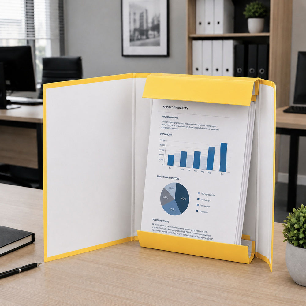 Folder for documents with elastic band, hard, office, yellow, A4/4.5 cm