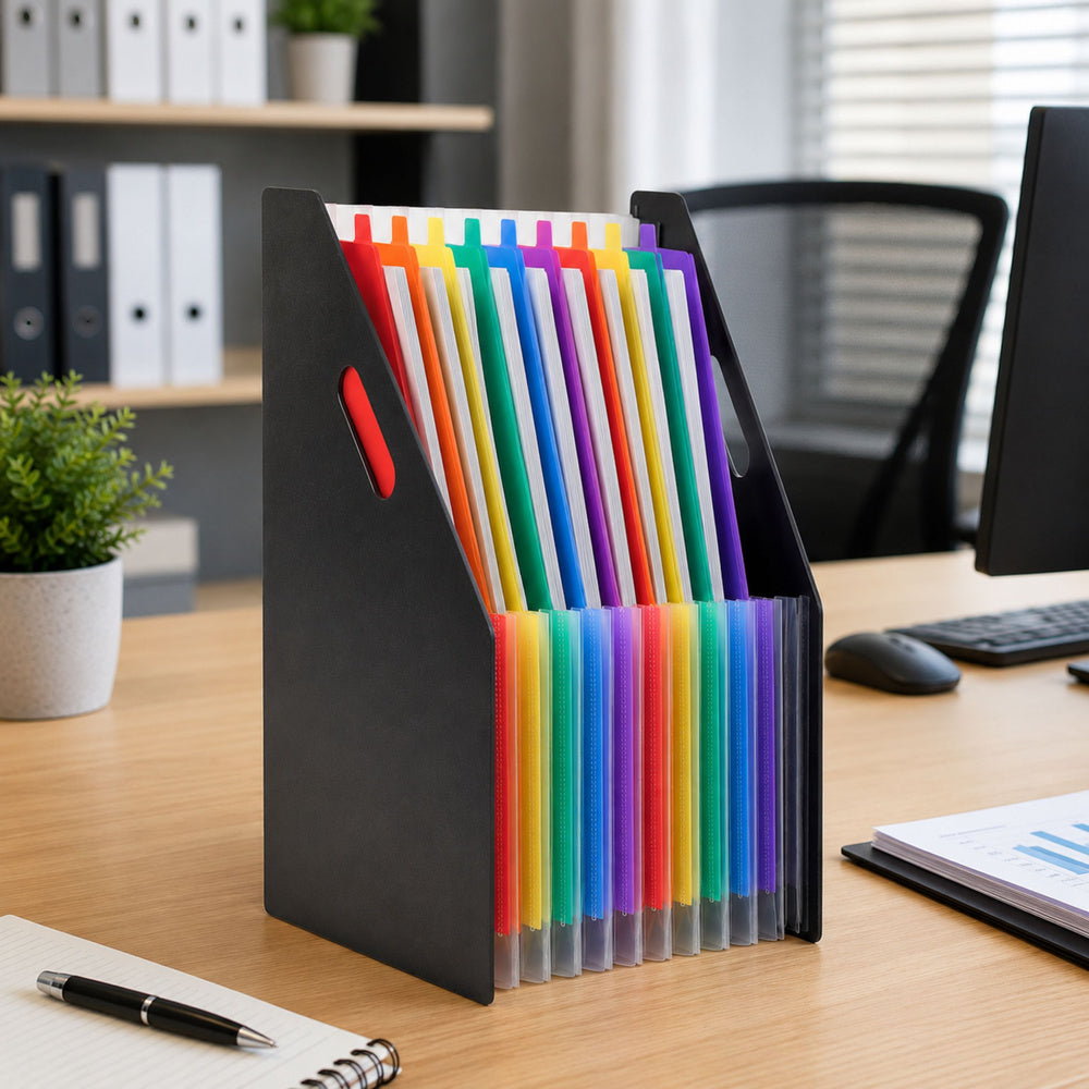 Folder Organizer for Office Documents, 13 Compartments, A4, Black