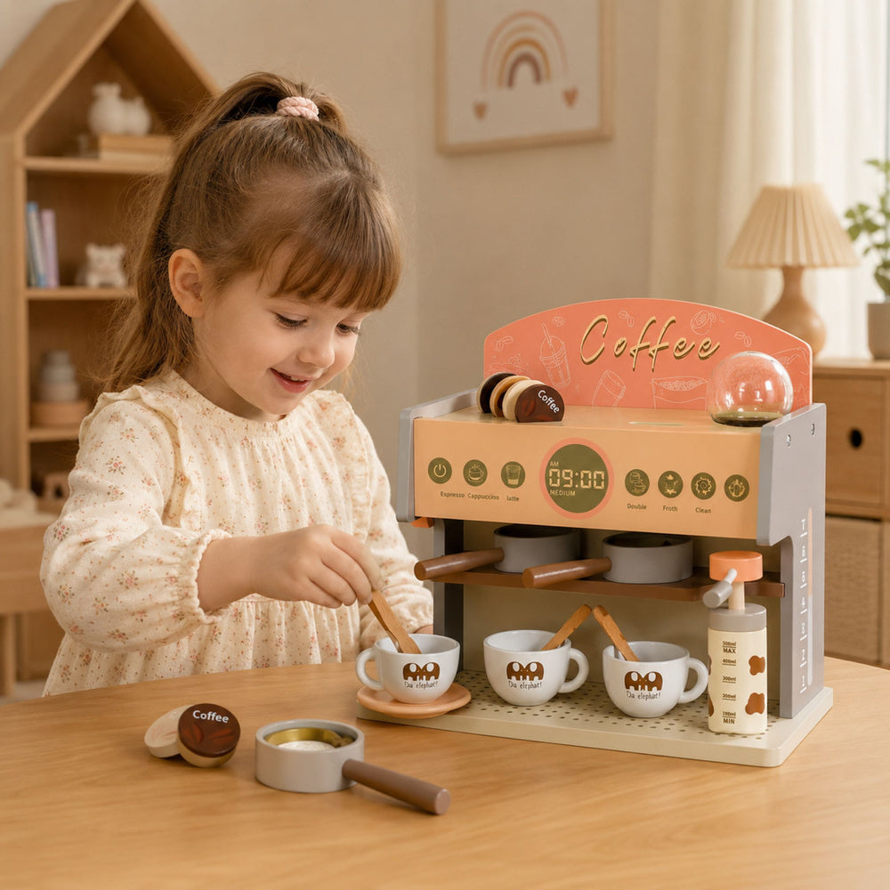 Drveni dječji aparat za kavu Barista - rozi