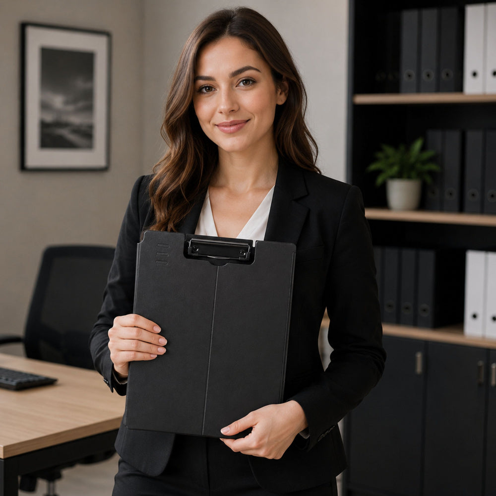 Clipboard Board With Cover Metal Clip A4 Plastic Office Black
