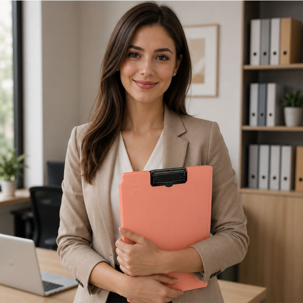 Clipboard Board With Cover Metal Clip A4 Plastic Office Pink
