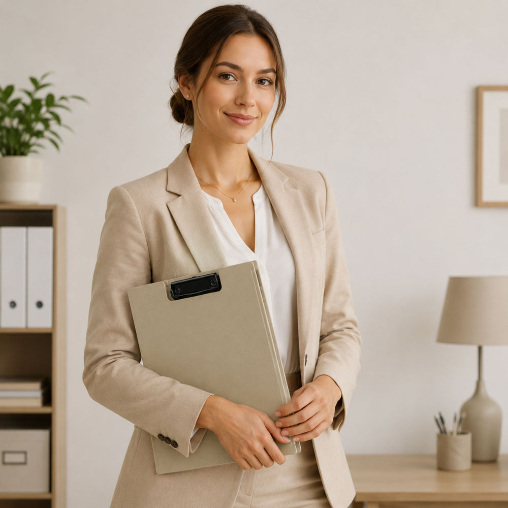 Clipboard Board With Cover Metal Clip A4 Plastic Office Beige