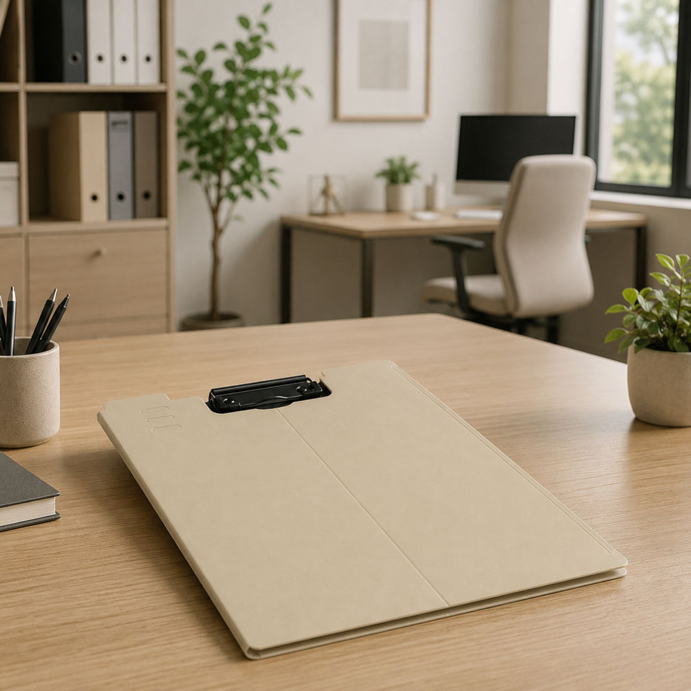 Clipboard Board With Cover Metal Clip A4 Plastic Office Beige