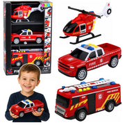 Fire Department Vehicle Set: Helicopter Car, Lights, Sounds 1:32