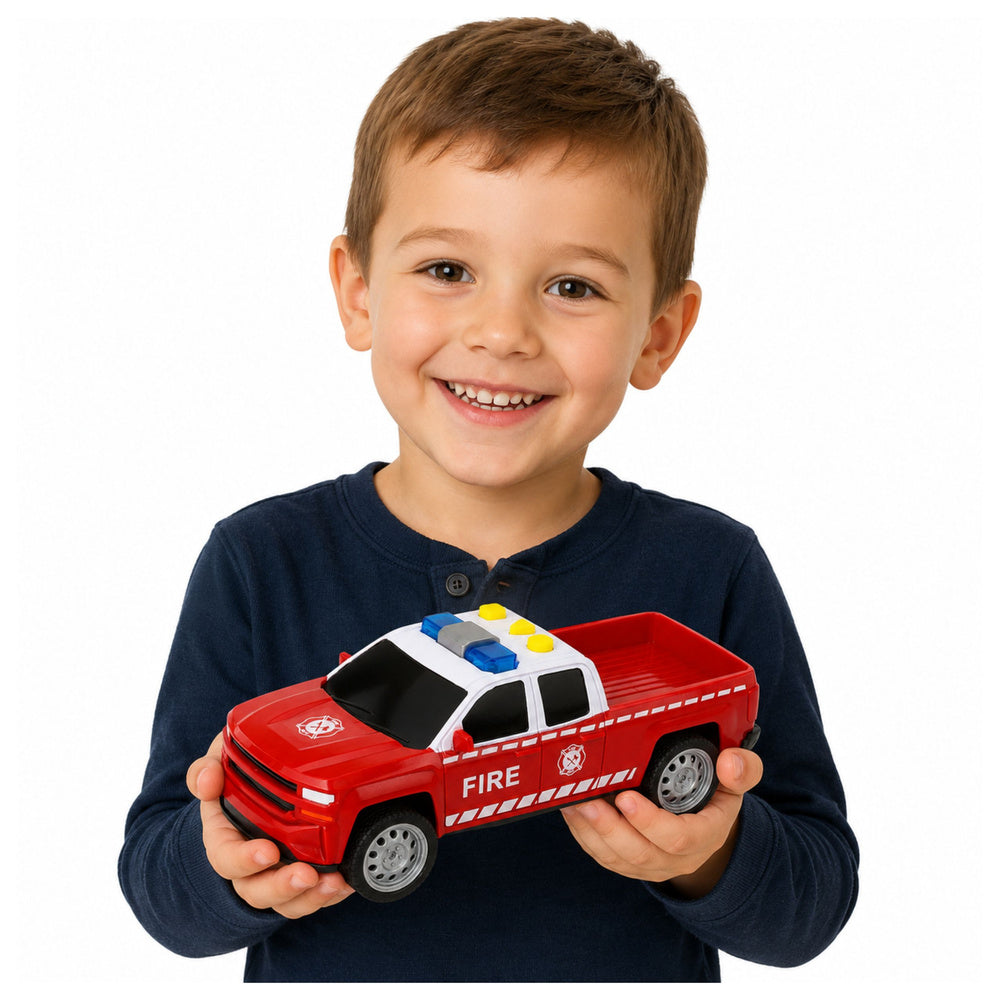 Fire Department Vehicle Set: Helicopter Car, Lights, Sounds 1:32