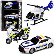 Police Set Helicopter Motorcycle Police Car Lights Sounds 1:32