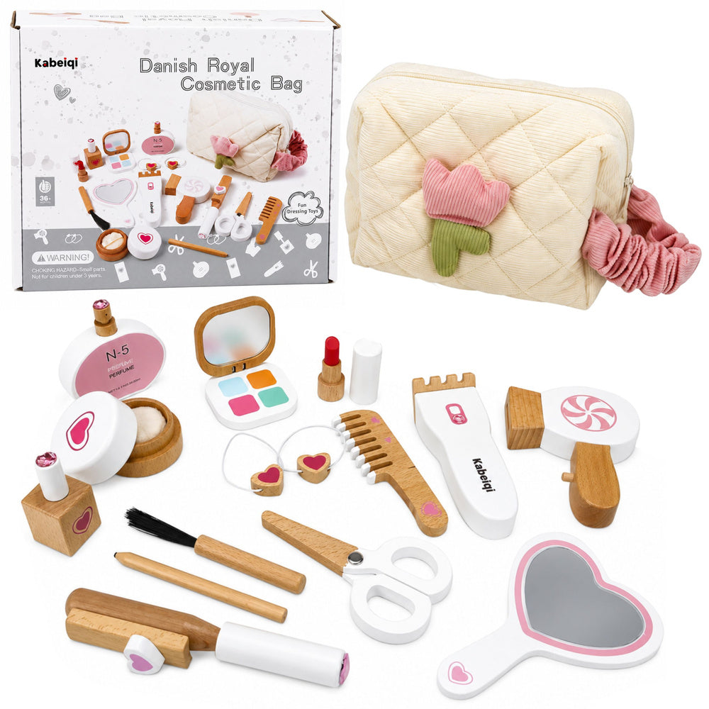 Wooden Beauty Set Makeup Cosmetic Bag Accessories 16 pcs.