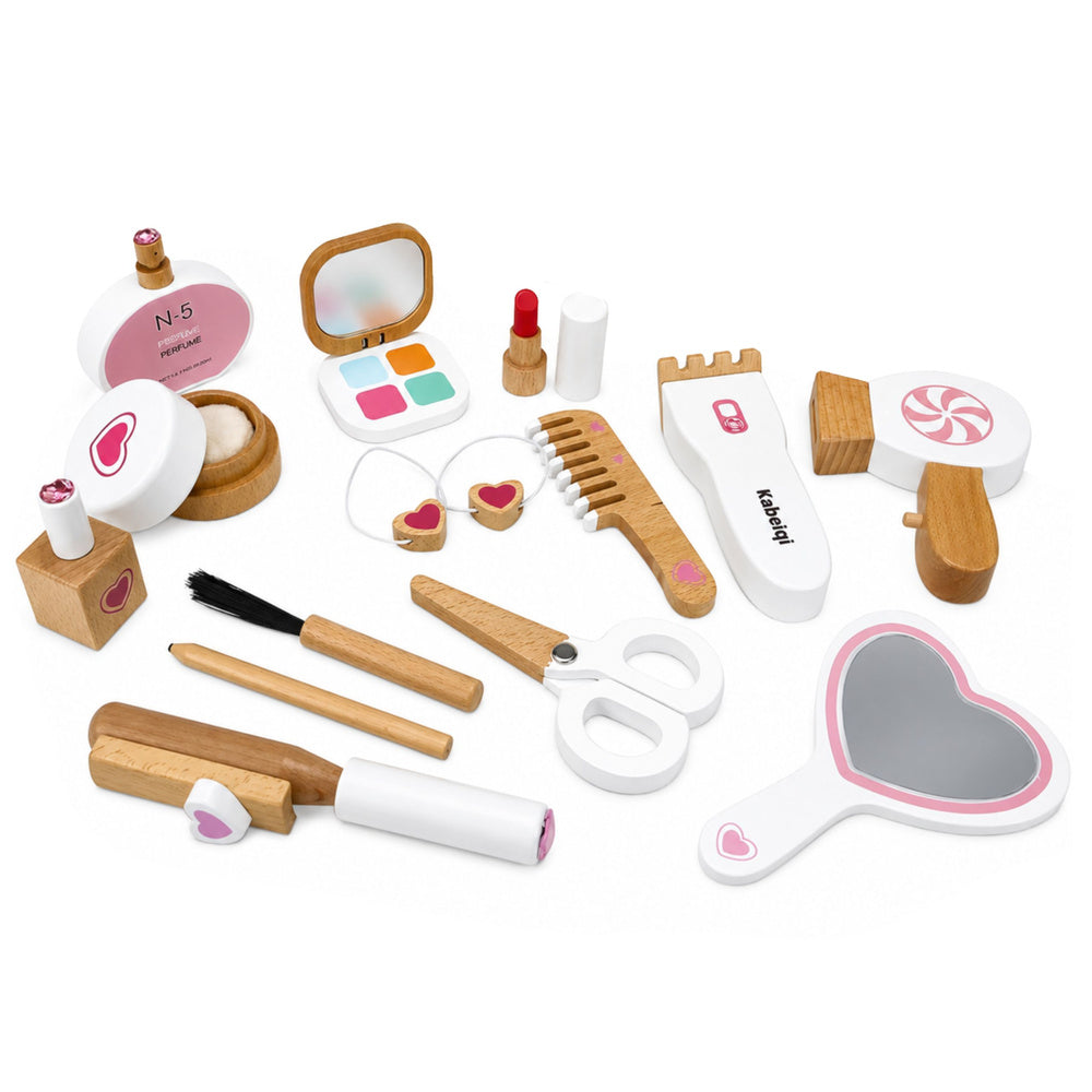 Wooden Beauty Set Makeup Cosmetic Bag Accessories 16 pcs.